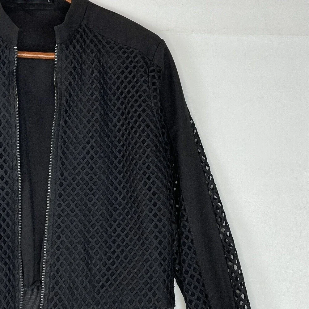 Women’s Small Black Mesh Lined Bomber Jacket Full Zip Long Sleeve